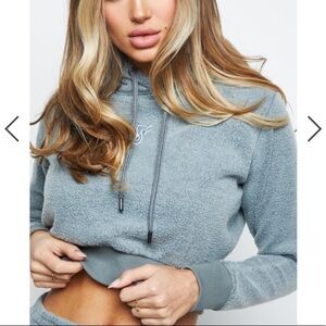 Siksilk Brushed Cropped Hoodie‎ Washed Gray 6 NWT